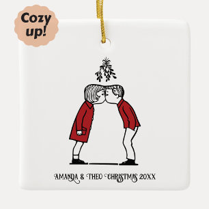 Christmas Kiss Under the Mistletoe Ceramic Ornament
