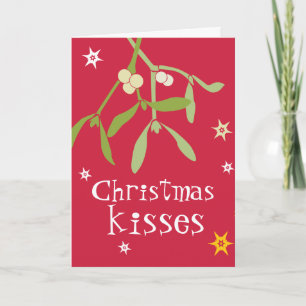 Christmas kisses mistletoe card red