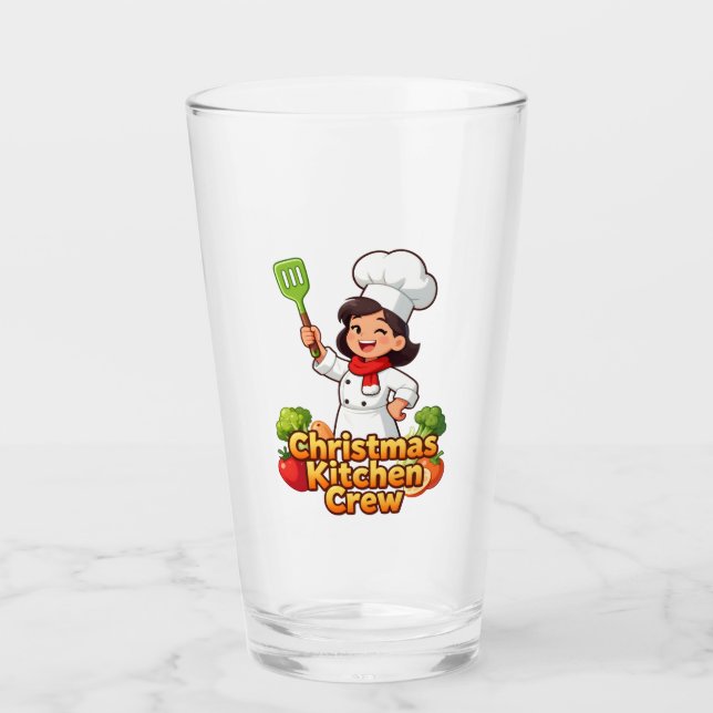 Christmas Kitchen Crew Cute Holiday Glass (Front)