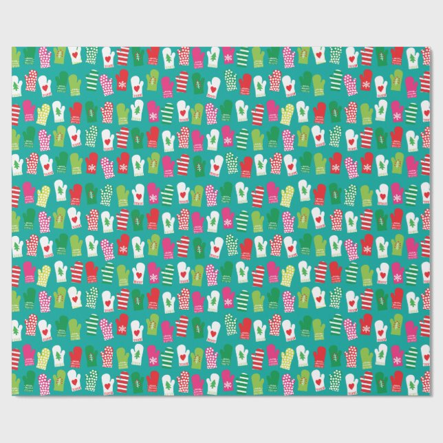 Christmas Kitchen Mitts Pattern Wrapping Paper (Flat)