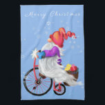 Christmas Kitchen Towel Gnome with Bike and Gifts<br><div class="desc">Merry Christmas Kitchen Towels Funny Gnome with Bike and Gifts - Cartoon Drawing Fun Happy Little Gnome - Choose / Add Your Unique Text - Name / Font / Colours - Make Your Special Gift - Resize and move or remove and add elements / image with customisation tool ! -...</div>