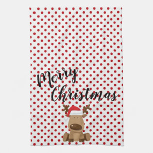 Christmas Kitchen Towel Reindeer Polka Dot Polkado
