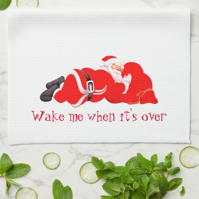 Christmas Kitchen Towel Wake me when Santa (Folded)