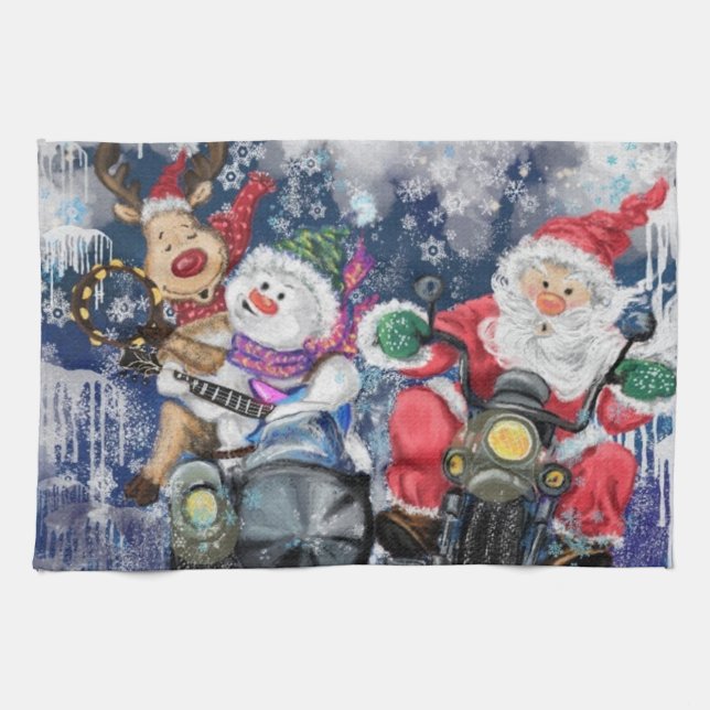 Christmas Kitchen Towel with Happy Friends (Horizontal)