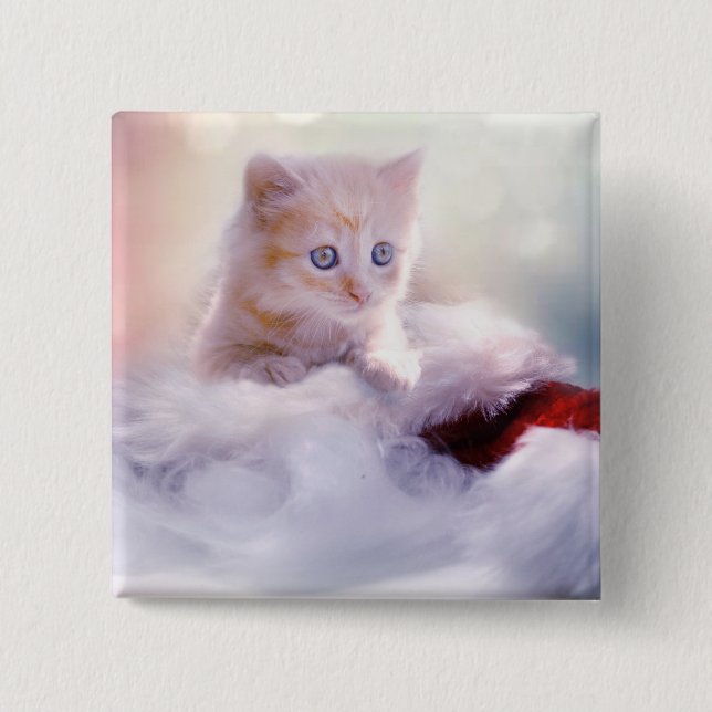 Christmas Kitten 15 Cm Square Badge (Front)