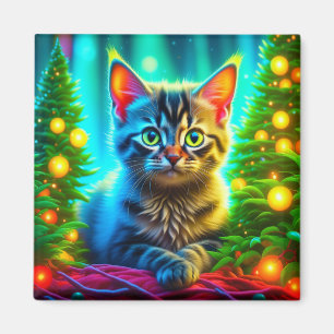 Christmas Kitten and Christmas Trees Magnet