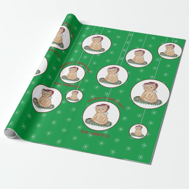 Christmas Kitten Cat Holiday Gift Wrapping Paper  (Unrolled)