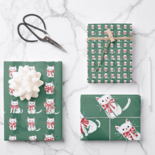 christmas kitten cat with a bow for gift giving wrapping paper sheet