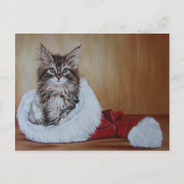 Christmas Kitten Painting Postcard (Front)