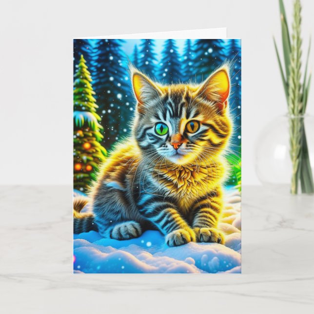 Christmas Kitten Playing in the Snow  Card (Front)