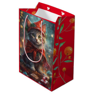 Christmas Kitten Red Small Gift Bag