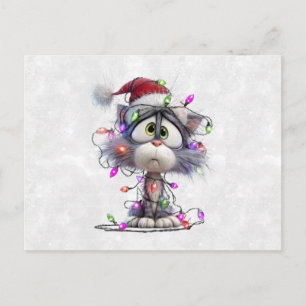 Christmas Kitten tangled in Lights Holiday Postcard