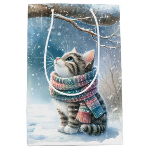 Christmas Kitten Wearing a Winter Scarf Medium Gift Bag