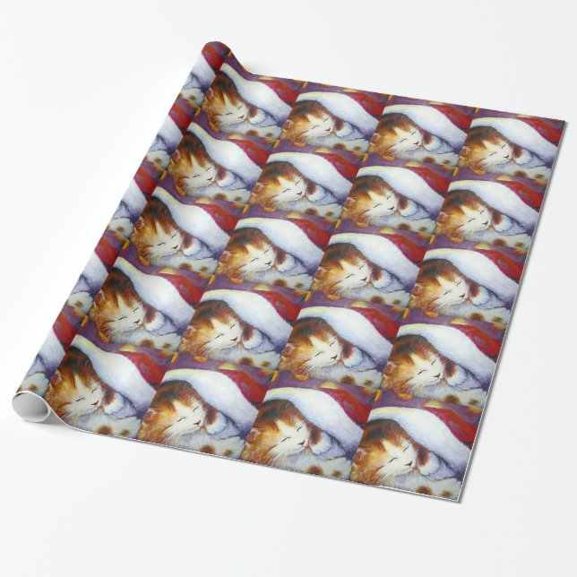 Christmas Kitten Wrapping Paper (Unrolled)