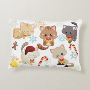 Christmas Kittens and Snowflakes Pattern Holiday Decorative Cushion