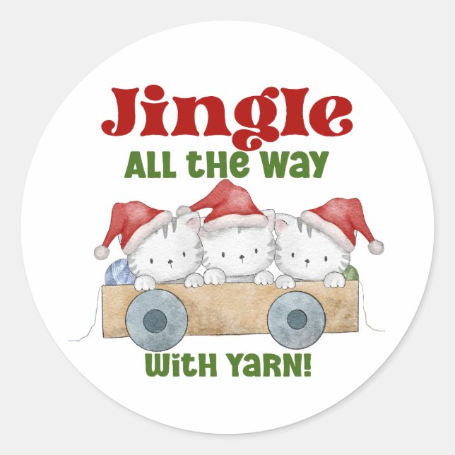Christmas Kittens Jingle with Yarn Classic Round Sticker (Front)