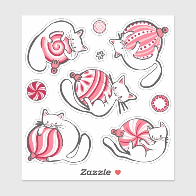 Christmas Kittens Peppermint Candy Sticker Sheet (Sheet)