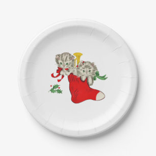 Christmas Kittens Retro Paper Plate
