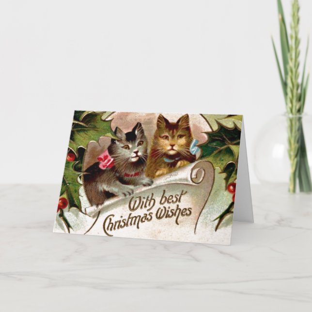 Christmas Kittens, vintage illustration, Card (Front)