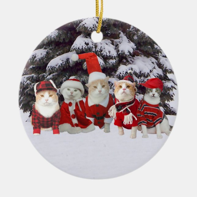 Christmas Kitties Ceramic Tree Decoration (Front)