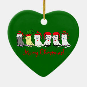 Christmas Kitties In A Row Ceramic Ornament