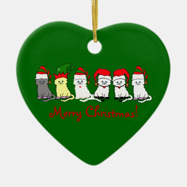 Christmas Kitties In A Row Ceramic Ornament (Front)