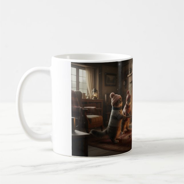 Christmas Kitties Roasting Chestnuts Coffee Mug (Left)