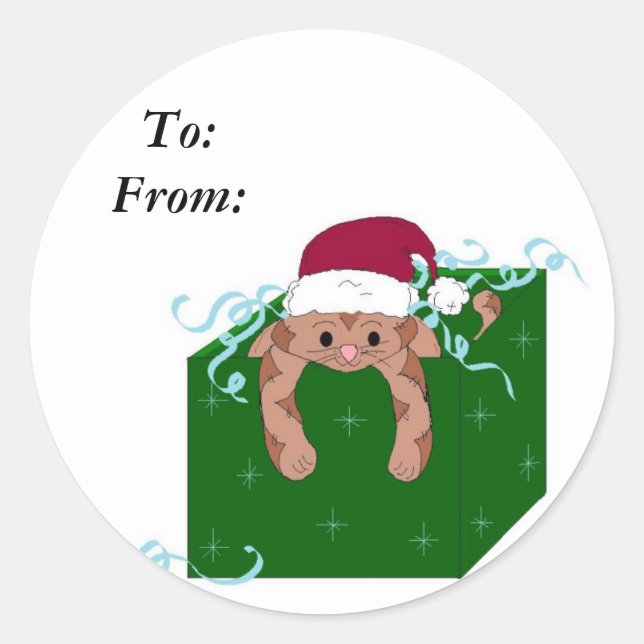 Christmas Kitty Cat Classic Round Sticker (Front)