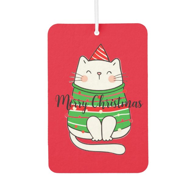 Christmas kitty cat holiday comical simple classic car air freshener (Front)
