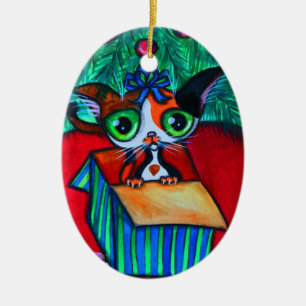 Christmas Kitty Cat In Gift Ornament