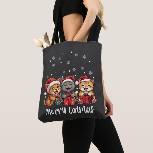 Christmas Kitty Cats Merry Catmas Tote Bag (Close Up)
