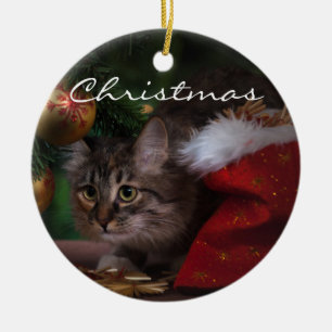 Christmas Kitty Ceramic Tree Decoration