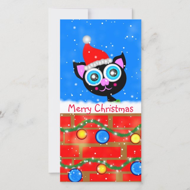 Christmas Kitty Designed Book Mark Holiday Card (Front)