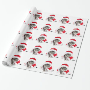 Christmas Kitty in Santa Claws Hat Wrapping Paper