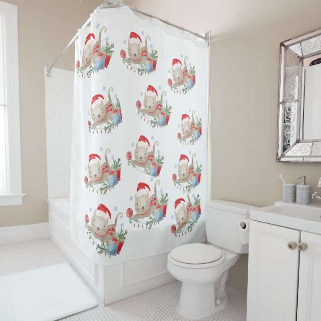 Christmas Kitty Shower Curtain (In Situ)