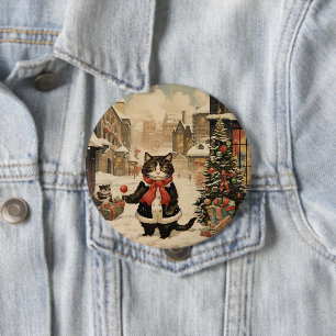 Christmas Kitty, Snowy Day 10 Cm Round Badge