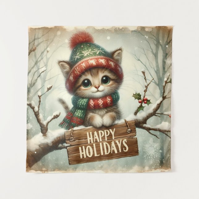 Christmas Kitty Tapestry (Front)
