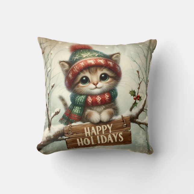 Christmas Kitty Throw Pillow (Front)