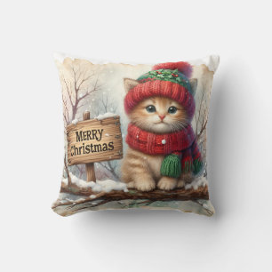 Christmas Kitty Throw Pillow