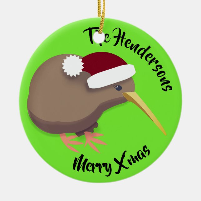 Christmas Kiwi Bird Ceramic Tree Decoration (Front)