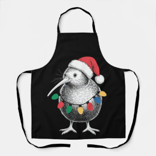 Christmas Kiwi Bird Santa Hat Lights Holiday Xmas Apron