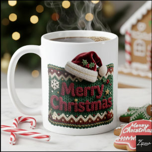 Christmas Knit Sweater Merry Christmas Santa Hat Coffee Mug