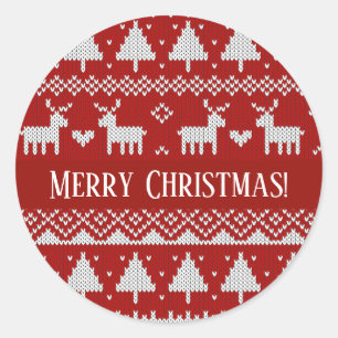 Christmas Knitted Sweater Red and White Ornaments Classic Round Sticker