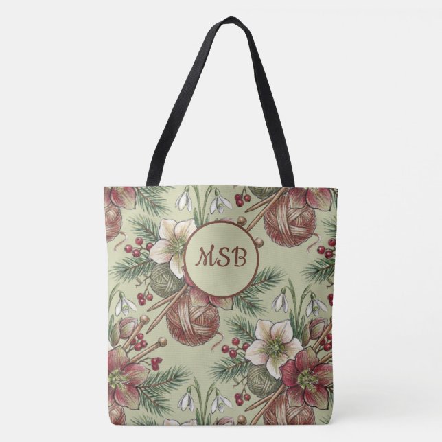 Christmas Knitting Craft Tote Bag (Front)