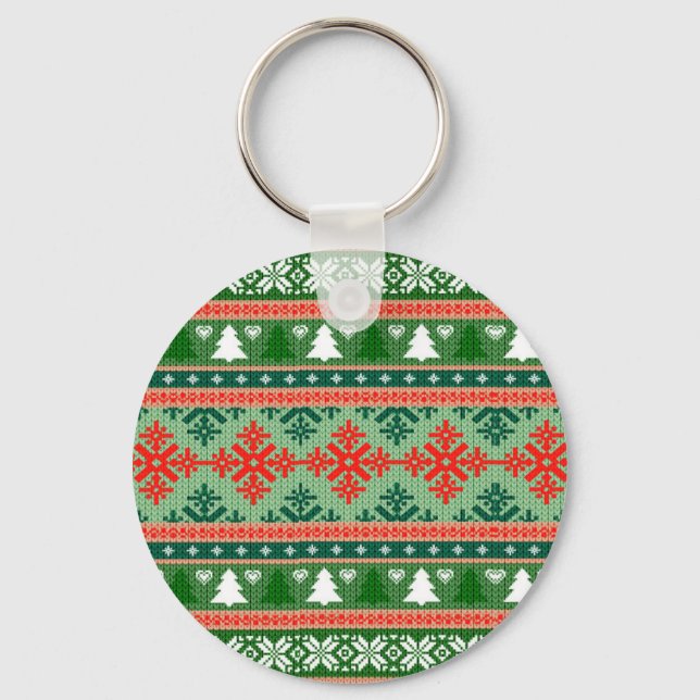 Christmas Knitting Pattern Key Ring (Front)