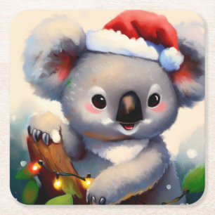 Christmas Koala 2 Square Paper Coaster