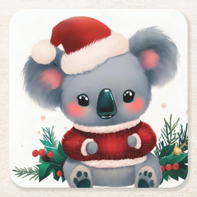 Christmas Koala 3 Square Paper Coaster (Front)