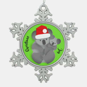 Christmas Koala and Joey Snowflake Pewter Christmas Ornament
