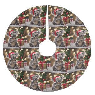 Christmas Koala Bear Wearing Santa Hat, Brushed Polyester Tree Skirt