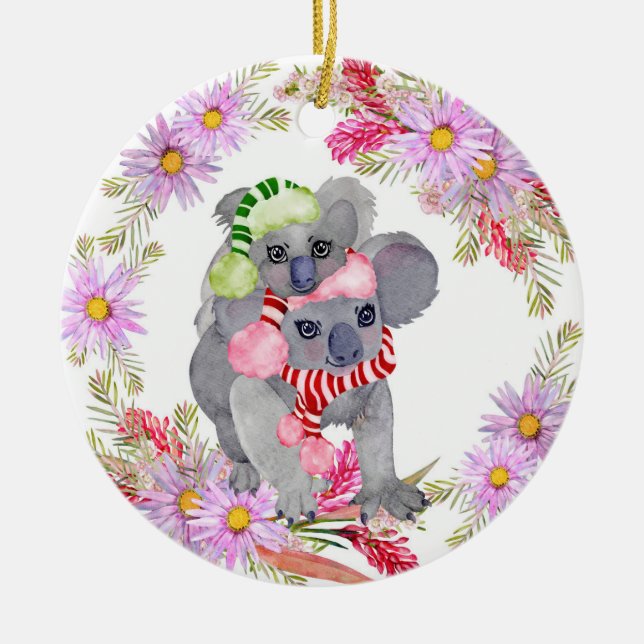 Christmas Koala Botanicals Ceramic Tree Decoration (Front)